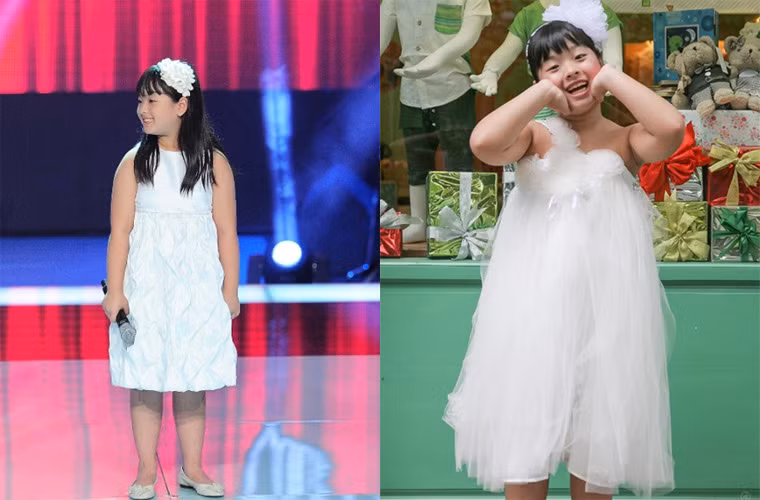 Hình ảnh Hồng Khanh mũm mĩm đáng yêu ngày nào trên sân khấu The Voice Kids 2013.