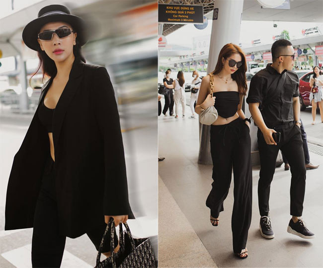 Ngọc Trinh và Quỳnh Thư khoe dáng ngay từ sân bay đi ra khu nghỉ dưỡng.
