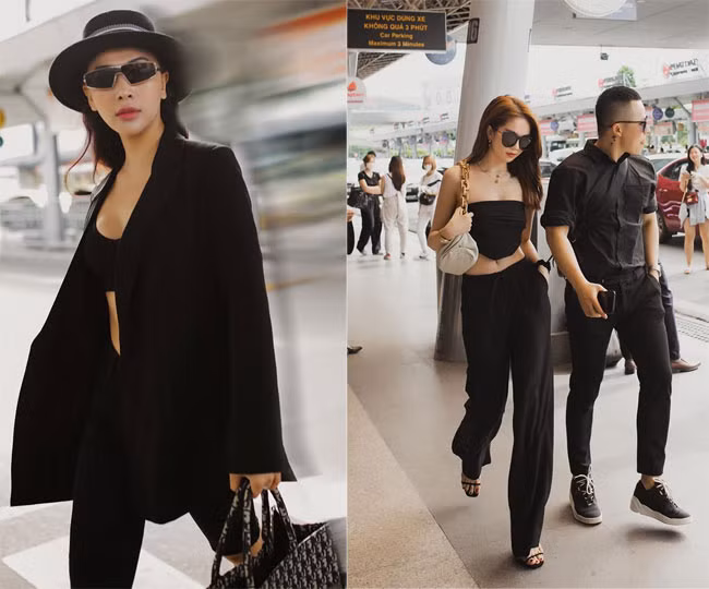 Ngọc Trinh và Quỳnh Thư khoe dáng ngay từ sân bay đi ra khu nghỉ dưỡng.