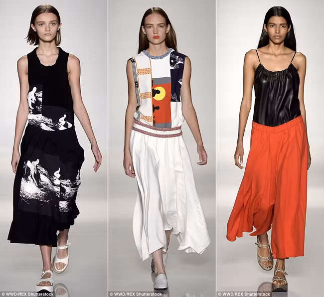 Những chiếc áo đầy màu sắc kết hợp với quần culottes hay chân váy maxi là style được Vic nhấn mạnh trong bộ sưu tập này.