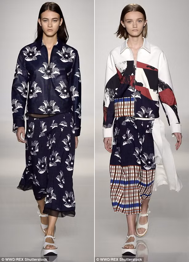 Chút cổ điển của chân váy midi kết hợp những họa tiết hiện đại tạo nên tổng thể khác lạ cho những mẫu thiết kế này.