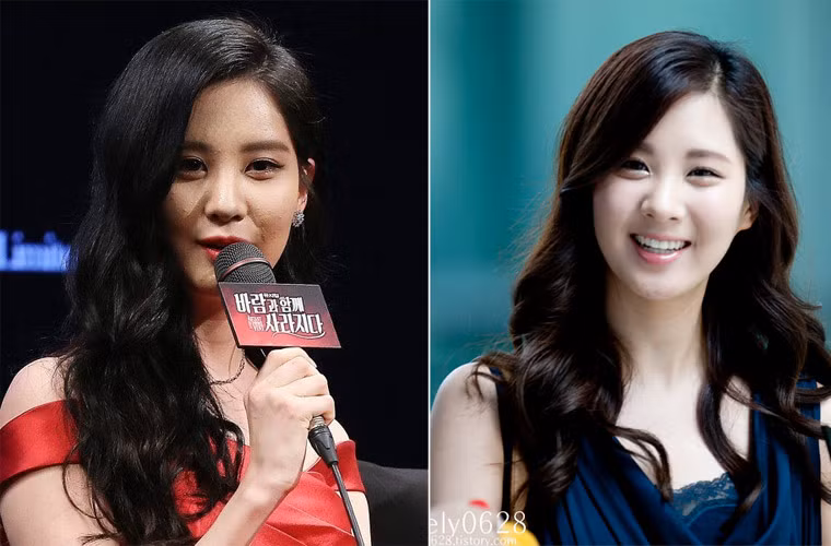 Tương tự như thế, Seohyun nhóm SNSD cũng bị lộ nhược điểm khuôn mặt không mịn màng khi bị soi cận mặt (trái). Hình ảnh làn da trắng bóc, nuột nà của cô bị nghi là sản phẩm của photoshop.