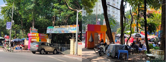 Hàng quán nhếch nhác trong công viên, gây mất mỹ quan đô thị. 