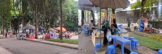 Nhiều hàng quán nhếch nhác vô tư bán hàng trong khuôn viên công viên. 