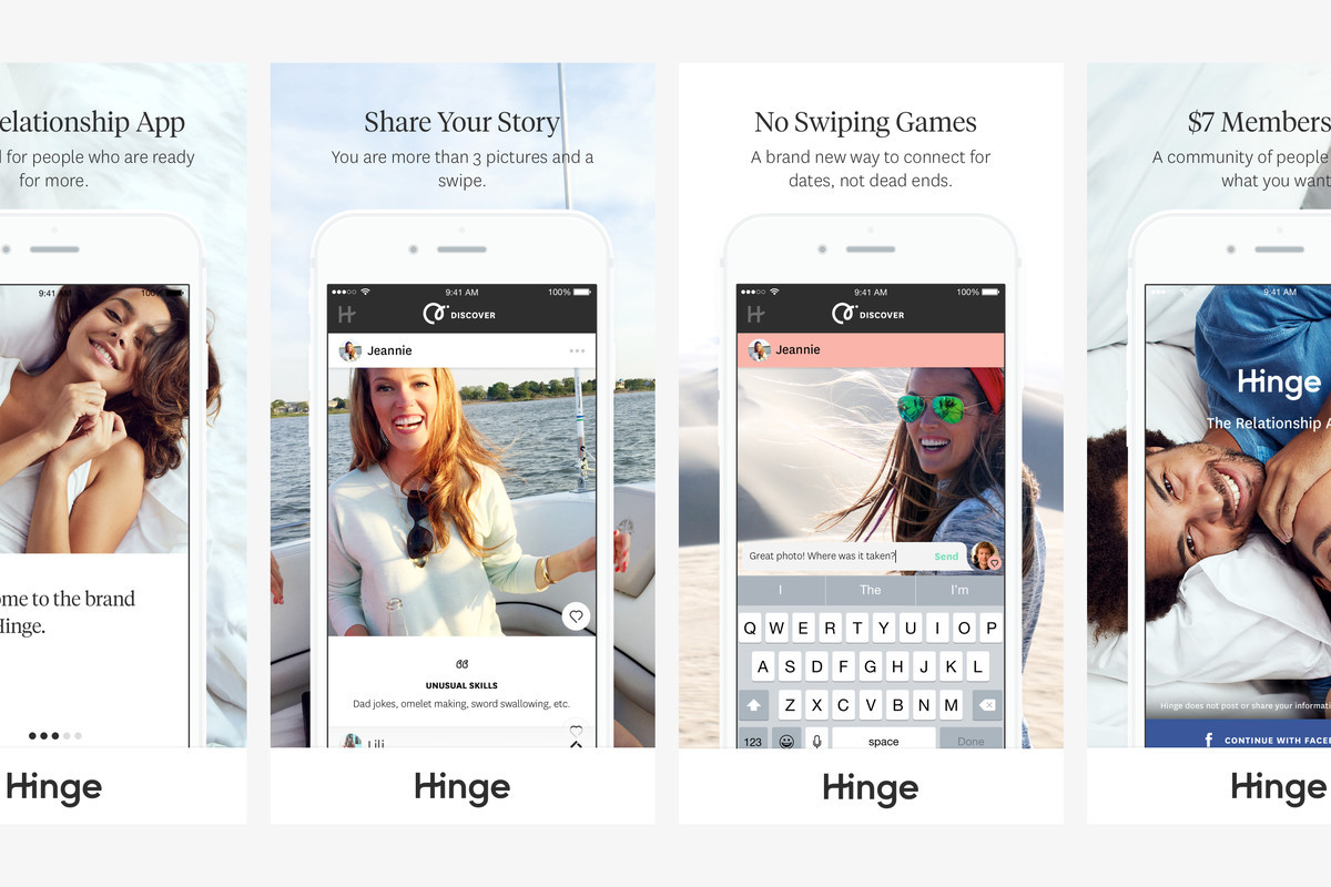 4. Hinge. Sự đặc biệt của ứng dụng hẹn hò này nằm ở chỗ Hinge tập trung vào các kết nối phổ biến mà bạn và người kia chia sẻ trên Facebook. Điều này sẽ rất ý nghĩa nếu bạn muốn lắng nghe ý kiến từ người thân hay bạn bè. Hơn nữa, Hinge còn đặt ra những câu hỏi cho bạn và dựa vào câu trả lời để tìm những đối tượng tương hợp.