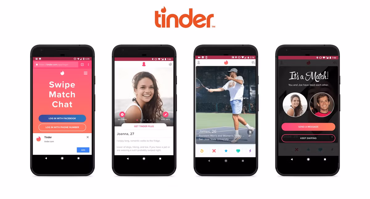 1. Tinder. Nếu bạn đang tìm cho mình một mối quan hệ lâu dài, Tinder chắc chắn sẽ là điểm đến đầu tiên. Tinder sẽ gợi ý cho bạn những người dùng khác đang tham gia trong mạng xã hội này và việc của bạn chỉ là lướt trái hay lướt phải để thích hay “bỏ qua”. Nếu các bạn “tương hợp”, pháo hoa sẽ bay tứ tung và 2 người có thể nhắn tin với nhau. Tinder được xem là ứng dụng hẹn hò hot nhất hiện nay.