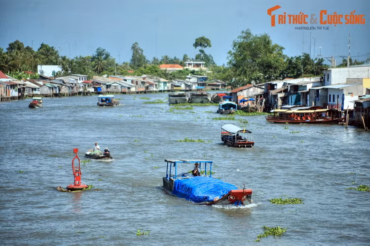 Thuyền bè qua lại nhộn nhịp trên sông Tiền Giang, địa phận huyện Cái Bè. Tên tỉnh Tiền Giang được đặt theo tên dòng sông lớn này. Sông Tiền Giang là nhánh hạ lưu bên trái (tả ngạn) của sông Mekong chảy từ đất Campuchia vào đồng bằng châu thổ sông Cửu Long.