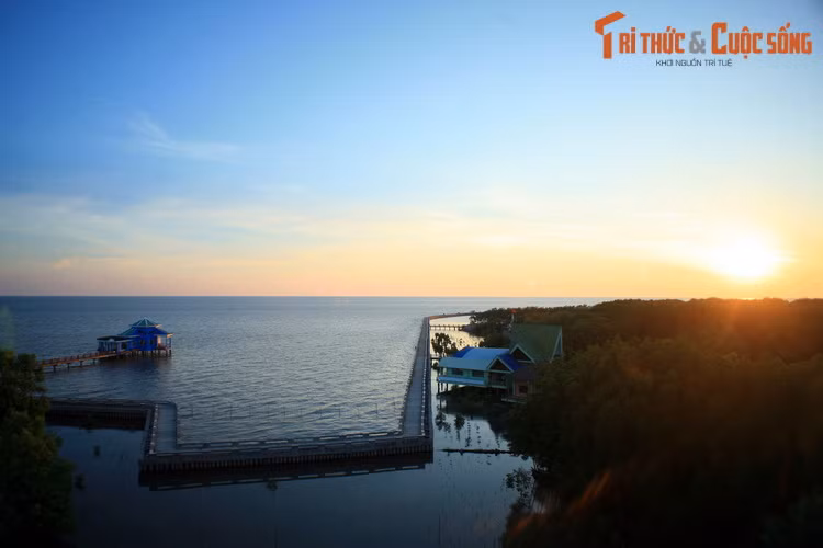 Mặt trời khuất dần sau đường chân trời ở mũi Cà Mau, mũi đất cực Nam của mảnh đất hình chữ S.