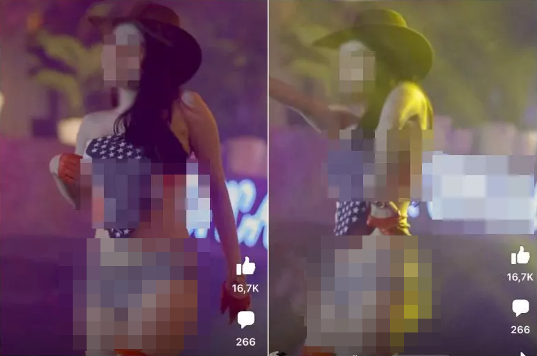 Tuy nhiên, điểm gây tranh cãi chính là cách ăn mặc phản cảm của nữ chính. Phần trên lấy chiếc khăn nhỏ dùng làm áo (gần giống kiểu áo yếm) thì phần dưới cô chọn chiếc quần tả tơi mặc cũng như không.