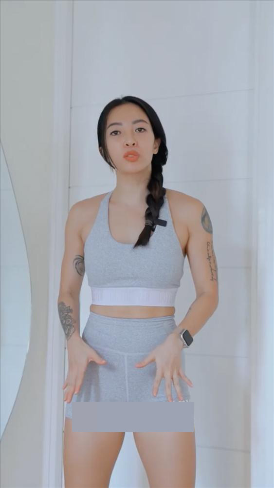 Trước đó Hana Giang Anh từng là chủ đề bàn tán của cư dân mạng khi lộ điểm nhạy cảm với quần tập bó sát.