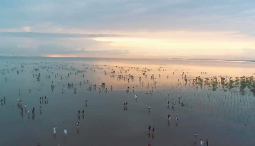 Theo một số hình ảnh từ cư dân mạng, thời điểm này hàng ngàn lượt du khách đã tìm tới "biển vô cực" Quang Lang thuộc xã Thụy Hải, huyện Thái Thụy, tỉnh Thái Bình. Ảnh: Cộng đồng Diêm Điền