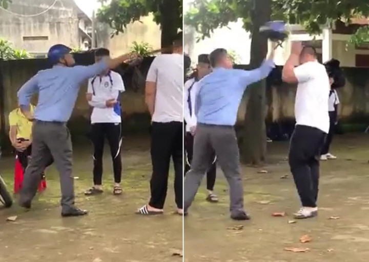 Xon xao clip thay giao dung thuoc, mu bao hiem danh hoc sinh