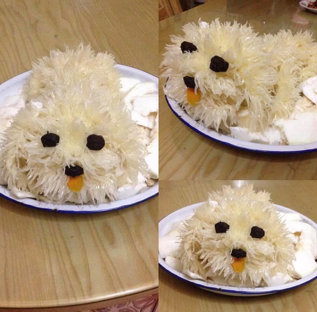 Hình như mắt của chú chó bưởi này không được làm bằng hạt nhãn thì phải.