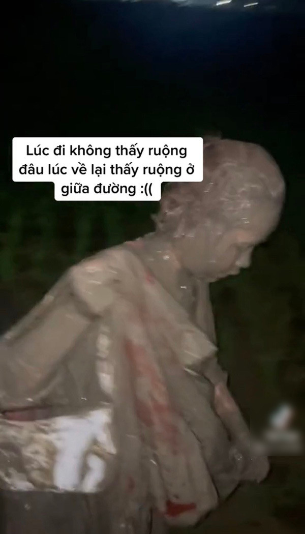 Trong tình trạng cả người bị "nhuộm bùn", cô gái và chàng trai vẫn cố gắng cùng nhau kéo chiếc xe máy lên. Ảnh: Chụp màn hình TikTok N.N.S