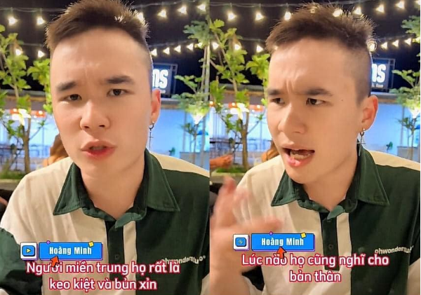 Trước đó Hoàng Nhật Minh từng gây bức xúc dư luận cả nước với đoạn video clip trên TikTok nói xấu người miền Trung. Ảnh: Cắt ra từ clip