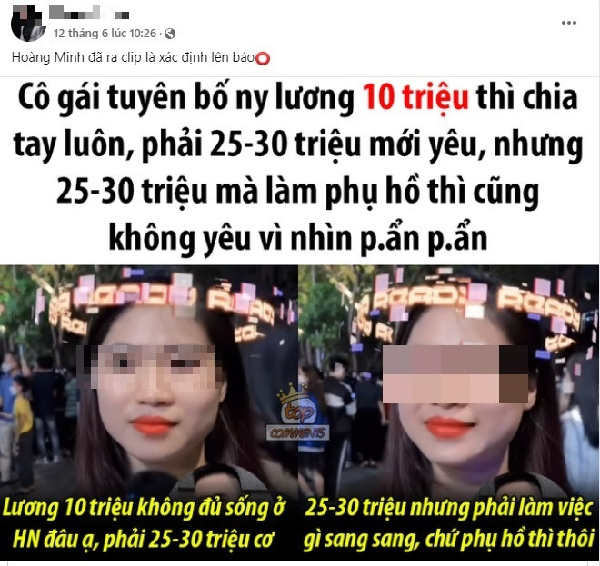 Tưởng chừng những hành động sai trái sẽ dừng ở đó, nhưng vào giữa tháng 6 TikToker này lại cho ra đời một video clip khác cũng sai sự thật. Đó là clip cắt ghép khi phỏng vấn một cô gái có người yêu làm phụ hồ. Ảnh: Chụp màn hình