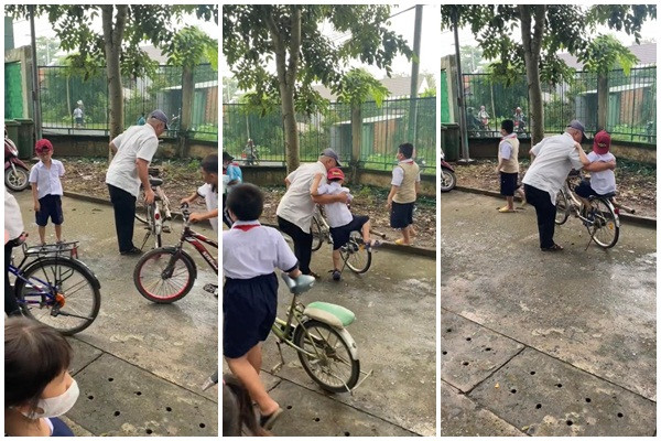 Mới đây, một đoạn clip ngắn ghi lại cảnh cụ ông đón cháu tan học đã khiến không ít người xúc động. Theo đó có một cụ ông loay hoay đứng một bên chờ cháu trai. Dù thân thể không hoàn hảo, một bên chân đã chẳng còn nhưng bên cạnh ông vẫn là một chiếc xe đạp. Để khi cháu về nhà, cậu bé sẽ không phải đi bộ, chỉ việc ngồi đằng sau ôm chặt lấy ông. Ảnh: TikTok T.X.L.S