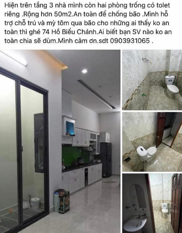 Ngoài anh Phương, chị Nguyễn Thảo cũng đăng tải bài viết kêu gọi mọi người đến nhà mình tránh bão kèm hình ảnh 2 phòng trống. Ngoài ra chị Thảo còn cung cấp nước uống, mỳ gói miễn phí cho mọi người.