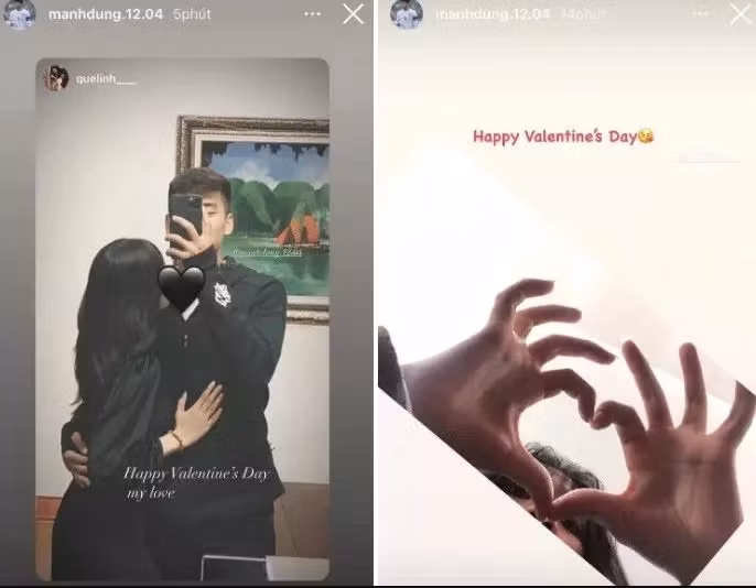 Đính kèm hình ảnh Nhâm Mạnh Dũng còn để dòng chữ kỷ niệm 2 năm yêu Quế Linh: "Two years".