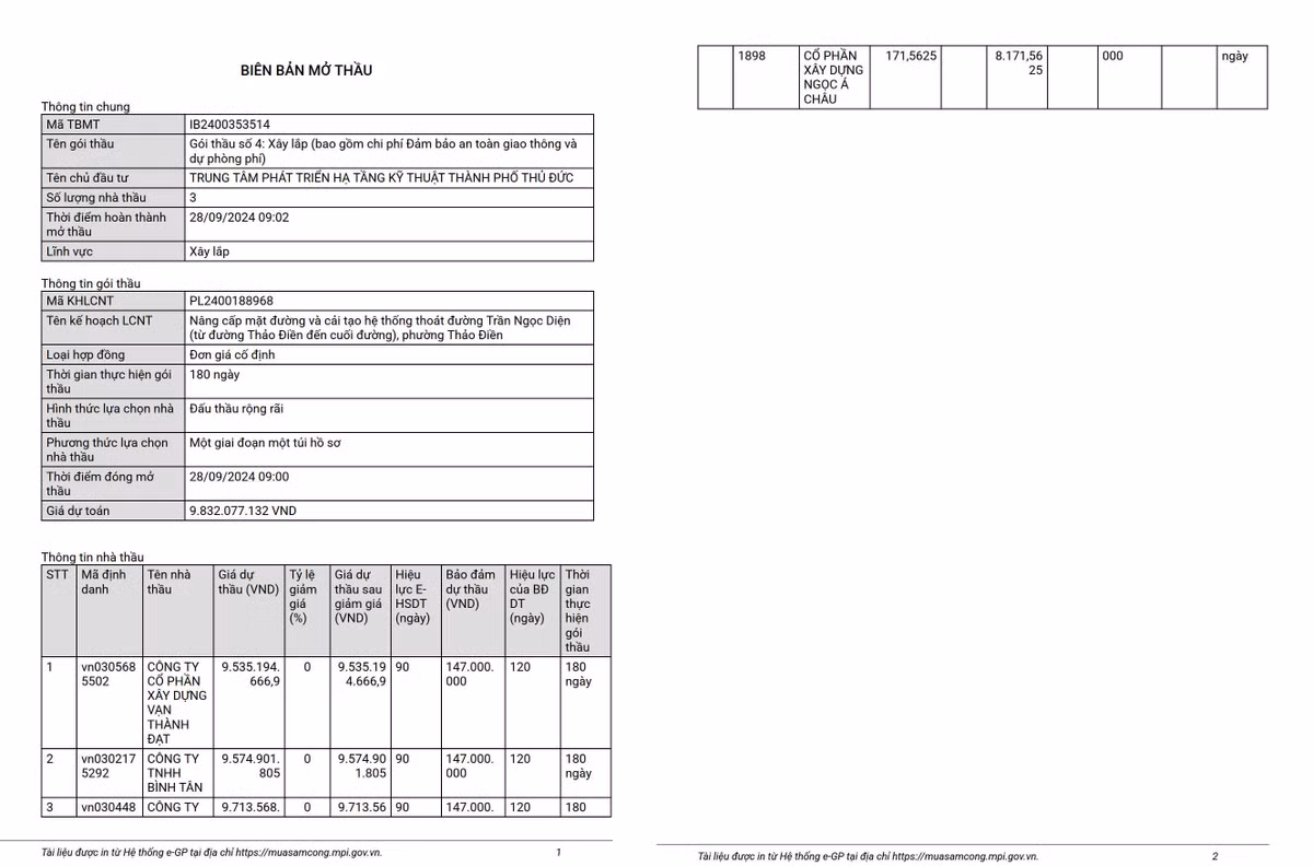 TP Thu Duc: 3 nha thau canh tranh goi nang cap duong Tran Ngoc Dien hon 10 ty