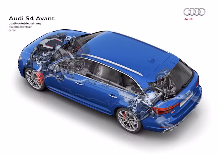 Trong điều kiện sử dụng bình thường, hệ thống quattro sẽ đưa 60% lượng mô-men xoắn xuống bánh sau. Quattro còn có khả năng chuyển tối đa 85% sức mạnh tới cầu trước hoặc 70% tới cầu sau khi cần thiết. Đi kèm với S4, Audi còn trang bị cho xe vi sai thể thao phía cầu sau, hệ thống treo chủ động và 5 chế độ lái khác nhau.