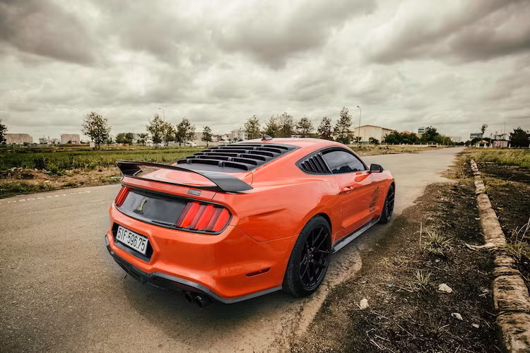 Một chi tiết rất "độc" khác ở ngoại thất của chiếc xe đó là toàn bộ cửa kính sau đã được lắp thêm tấm che dạng nan, gợi nhớ về chiếc Mustang Mach I từ năm 1968. Tuy nhiên với tấm che này, chủ xe sẽ phải chấp nhận tầm nhìn phía sau bị giảm xuống.