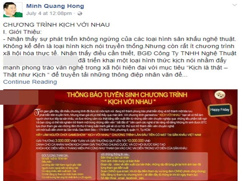 Tháng 7/2017, Minh Béo thản nhiên đăng tin tuyển người chơi gameshow khiến dư luận một lần nữa bức xúc. Ảnh chụp màn hình