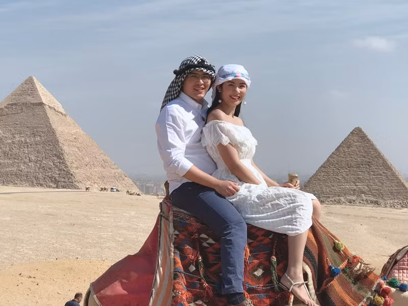 Ngọc Hân và bạn trai cùng quay lại Ai Cập vào năm 2017. Theo Ngọc Hân, cả hai từng chia tay đến năm 2017 mới tái hợp. Ảnh: FB Ngọc Hân