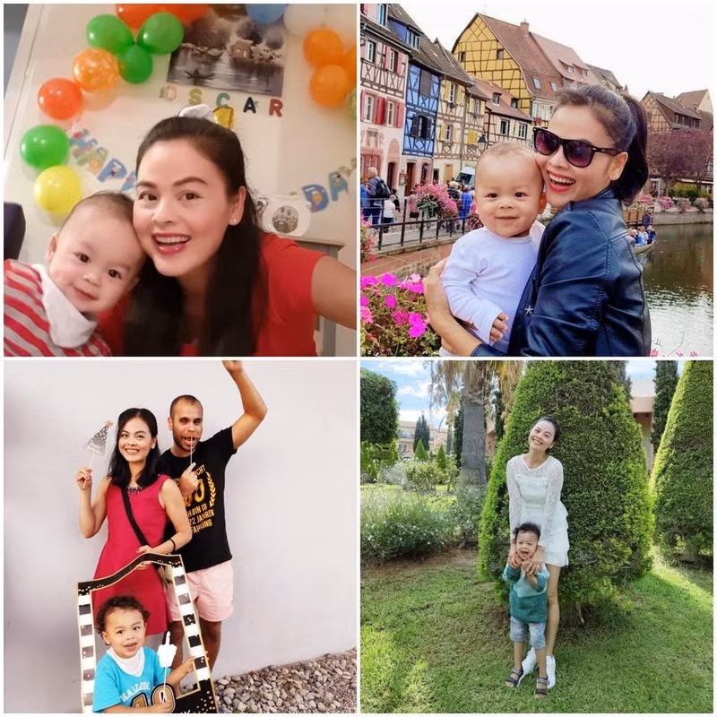 Sau khi đến Thụy Sĩ, cô bắt đầu học tiếng Đức và hoàn tất bằng B2 một năm sau đó. Nữ diễn viên sinh con vào ngày 27/11/2018. Cậu bé tên Oscar Bieler, gây ấn tượng khi sở hữu 4 dòng máu, gương mặt điển trai cùng má lúm rất dễ thương, thông minh. Nữ diễn viên cho biết làm mẹ bỉm sữa ở Thụy Sĩ rất thú vị, có nhiều điều kiện được học tập tại các lớp giáo dục. Ông xã cũng chủ động hỗ trợ việc nhà, giúp cô thoải mái hơn trong chuỗi ngày làm dâu xa xứ. Trong thời gian này cô đã làm một công việc liên quan đến thời trang.