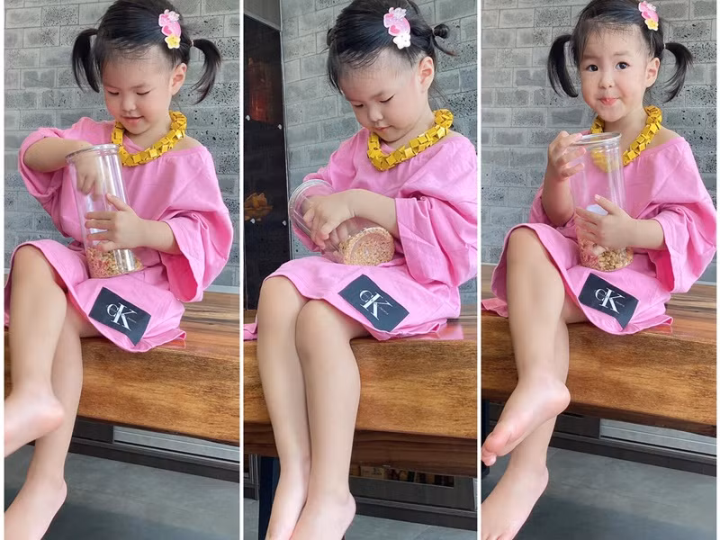 Lê Phương hài hước chia sẻ, con gái nằng nặc đòi đeo sợi dây màu vàng trong tủ quần áo.