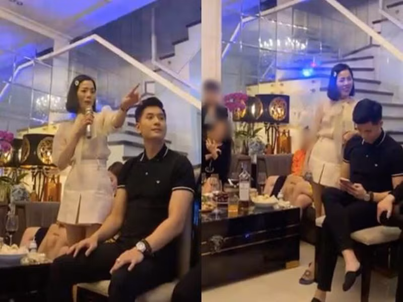 Trong một buổi gặp gỡ bạn bè, trong khi Lệ Quyên say sưa hát karaoke, Lâm Bảo Châu lo bấm điện thoại. Ảnh: Yan