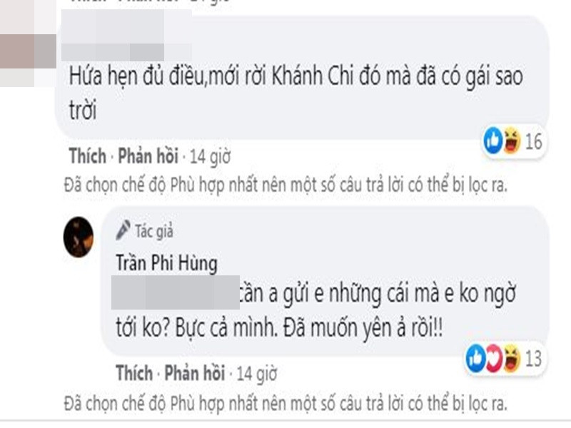Trước bình luận của antifan, chồng cũ của Lâm Khánh Chi đáp trả: "Cần anh gửi em những cái mà em không ngờ tới không? Bực cả mình. Đã muốn yên ả rồi".