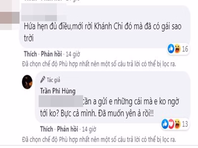 Trước bình luận của antifan, chồng cũ của Lâm Khánh Chi đáp trả: "Cần anh gửi em những cái mà em không ngờ tới không? Bực cả mình. Đã muốn yên ả rồi".