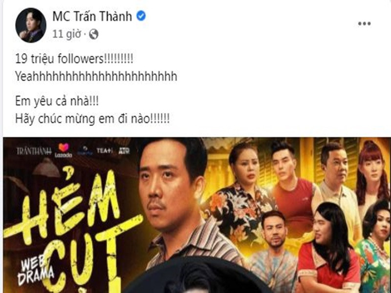 Tối ngày 23/1, nam danh hài chỉ khoe thành tích của một web drama.