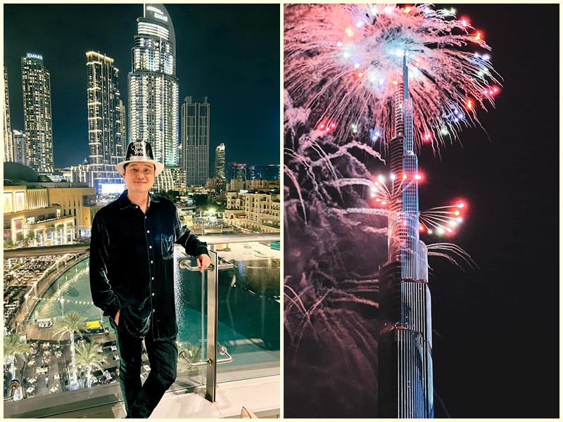 Quang Vinh cũng ở Dubai. Anh khoe ảnh pháo hoa vào đêm giao thừa.