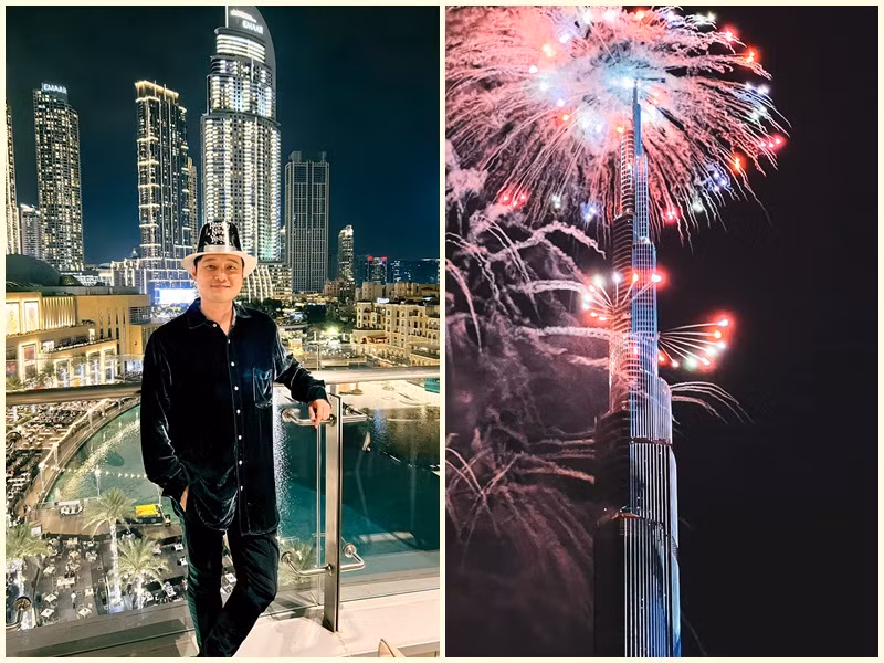 Quang Vinh cũng ở Dubai. Anh khoe ảnh pháo hoa vào đêm giao thừa.