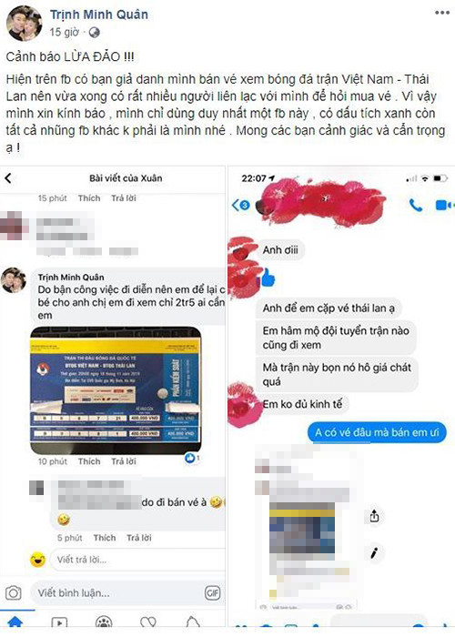 Minh Quan len tieng khi bi nghi lam “phe ve” tran Viet Nam - Thai Lan