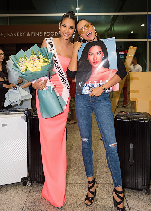 H'hen Niê đến tiễn Hoàng Thùy để tiếp thêm cho đàn chị sự tự tin và thật nhiều năng lượng.