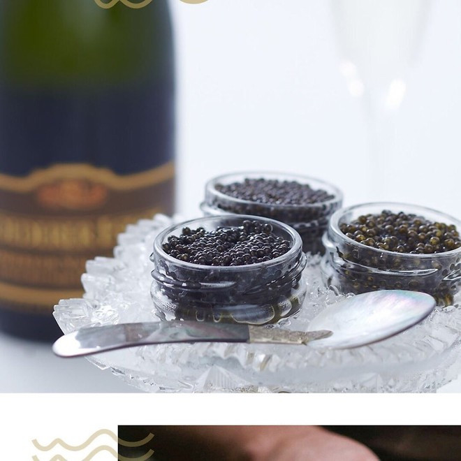 Thời gian qua, nhiều hãng thực phẩm đã giới thiệu ra loại trứng cá muối Beluga với giá cả phải chăng hơn. Tuy nhiên, phiên bản độc nhất của loại trứng muối này đến từ cá tầm Beluga, được tìm thấy chủ yếu ở biển Caspi. Theo sách kỷ lục Guinness, trứng cá muối đắt nhất là Almas, từ cá Beluga của Iran, thường được bán với giá khoảng 35.000 USD/kg. Loài cá này đối mặt với tình trạng tuyệt chủng và hành vi kinh doanh trứng cá muối Beluga bị cấm ở Mỹ từ năm 2005. Ảnh: @akacaviar.