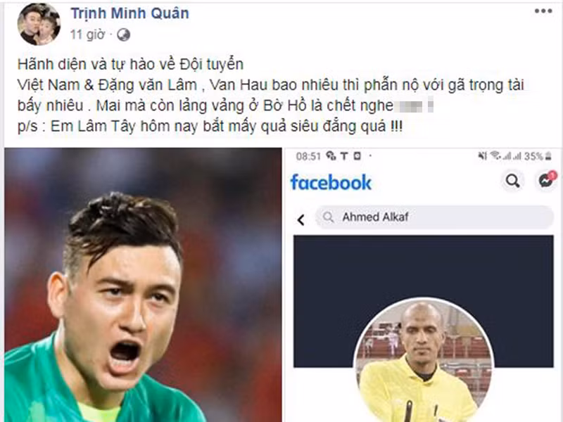 Ca sĩ Minh Quân bày tỏ tự hào về đội tuyển Việt Nam đồng thời bức xúc với trọng tài.