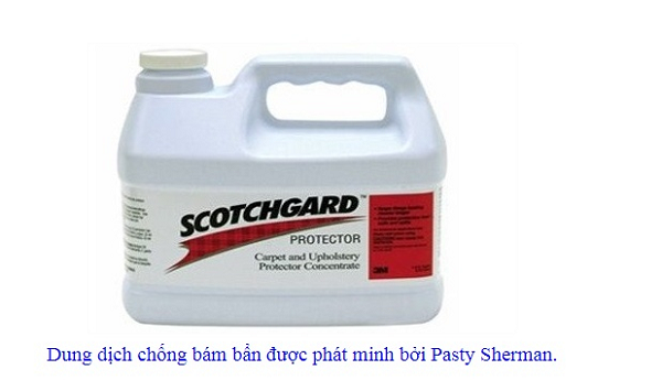 Một trợ lý của Patsy Sherman vô tình đánh đổ dung dịch thí nghiệm của Sherman lên giày của mình. Sau đó, cô nhận rằng trong khi hầu hết giày của cô trợ lý bị bẩn xung quanh thì chỗ bị đổ vào lại "miễn nhiễm". Sau đó, Sherman đã tái kế hoạch dự án và tập trung nghiên cứu hợp chất kháng khuẩn trên, được biết tới với cái tên Scotchgard.