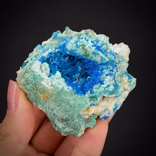 "Liroconite là khoáng chất màu xanh lam sáng tuyệt đẹp đến từ Cornwall và tôi đang cố gắng tìm hiểu tại sao màu của nó lại thay đổi từ xanh mòng két sáng đến xanh lục bảo đậm", Mike Rumsey chia sẻ.