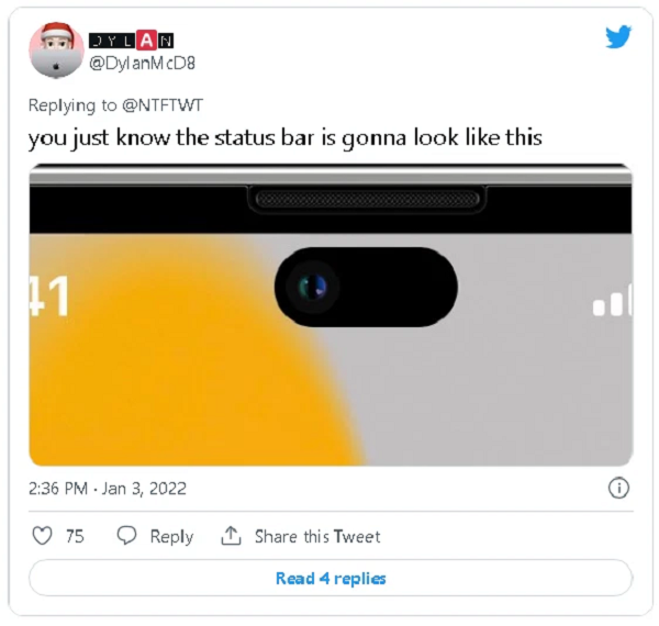Tấm nền màn hình có thể là của iPhone 14 Pro hoặc iPhone 14 Pro Max này được chụp từ phía sau. Do đó cách sắp xếp vị trí của hai lỗ khoét sẽ là lỗ hình tròn ở bên phải và lỗ khoét hình elip ở phía bên trái.
