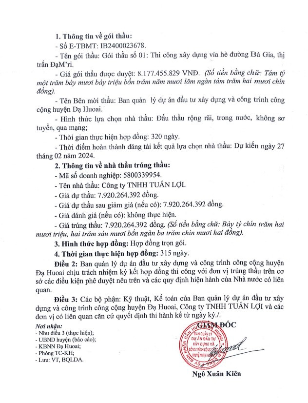 Lâm Đồng: Công ty Tuấn Lợi, 1 năm trúng 18 gói thầu tại Đạ Huoai - Hình 4 Lam Dong: Cong ty Tuan Loi, 1 nam trung 18 goi thau tai Da Huoai-Hinh-4