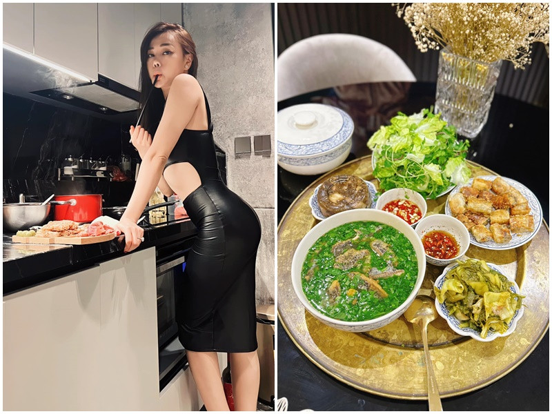 Trước khi lấy chồng, cô liên tục trổ tài nấu ăn "ngon hết phần thiên hạ". Ảnh: FBNV.