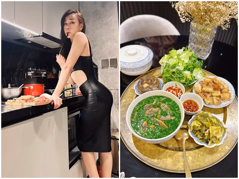 Trước khi lấy chồng, cô liên tục trổ tài nấu ăn "ngon hết phần thiên hạ". Ảnh: FBNV.