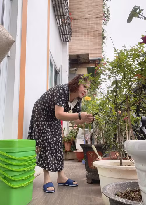 Khi rảnh rỗi, NSƯT Hương Dung làm vườn, chăm sóc thú cưng. Ảnh: FBNV.