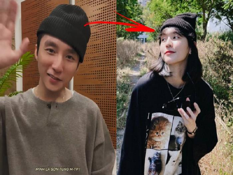 Sơn Tùng M-TP và Hải Tú lộ ảnh đội mũ đôi. Ảnh: Saostar