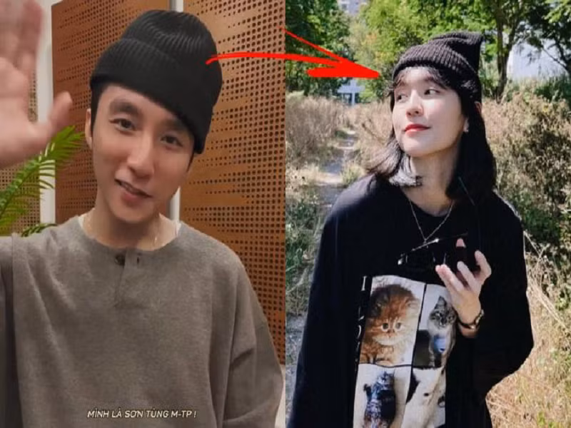 Sơn Tùng M-TP và Hải Tú lộ ảnh đội mũ đôi. Ảnh: Saostar