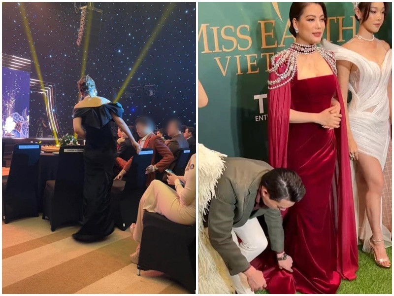 Trương Ngọc Ánh được tình trẻ chiều chuộng. Tại sự kiện năm 2022, Anh Dũng kéo ghế cho Trương Ngọc Ánh ngồi. Mới đây, nam diễn viên cúi người chỉnh váy cho nửa kia. Ảnh: Thương Hiệu Và Pháp Luật.